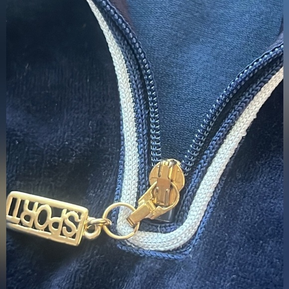 St John Sport Dark Blue Velour Cotton Blend 1/4 Zip Pullover GUC - Picture 5 of 8